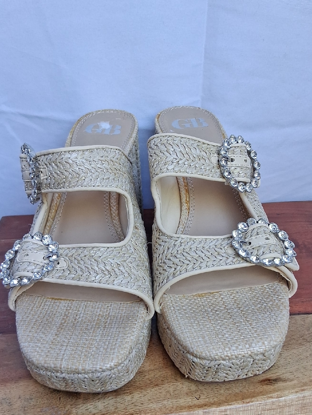 Gianni Binni Dejavu Raffia Rhingestone Buckle Platform 9 Tan - Picture 6 of 15